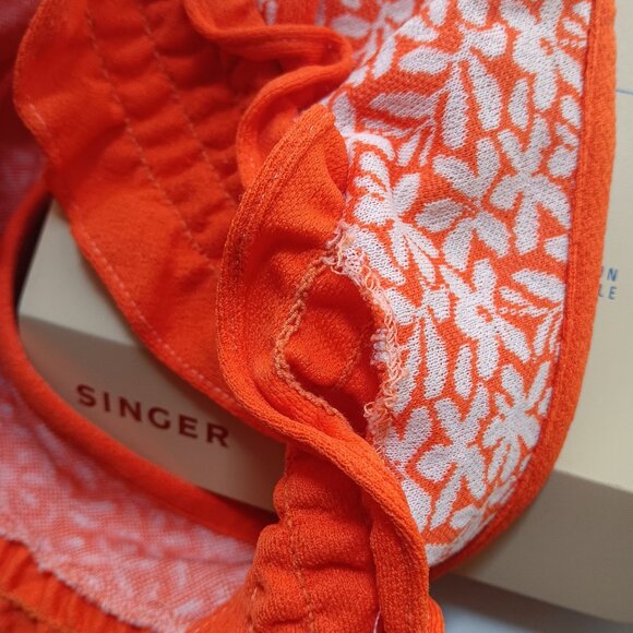 XS Vintage 70's Style Orange Floral Halter Crop Top Ruffle Hem Adjustable Tie - Picture 7 of 8